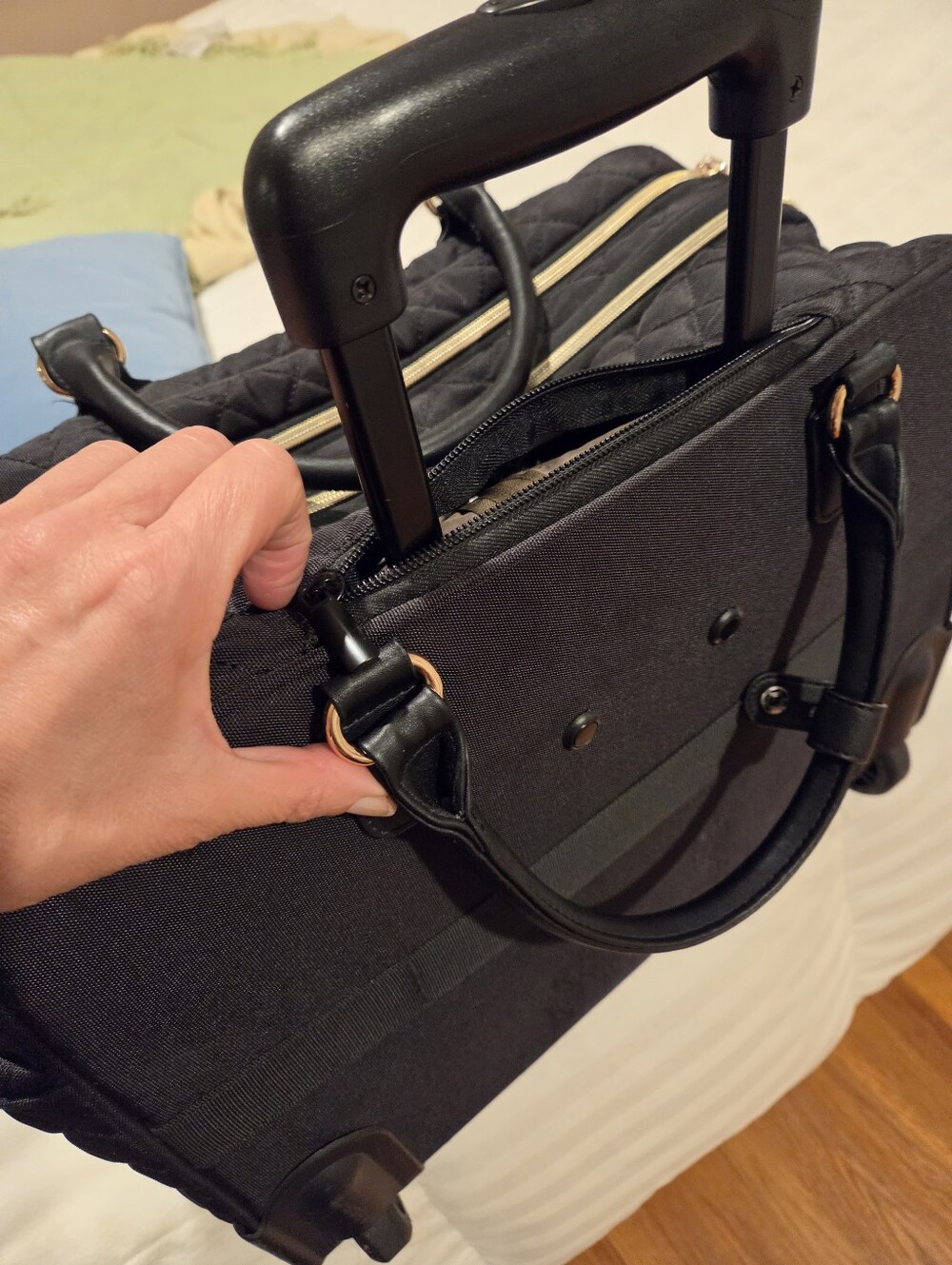 Quilted Black Travel Rolling Tote - Women's Carry-On. Very light use. - Picture 12 of 14